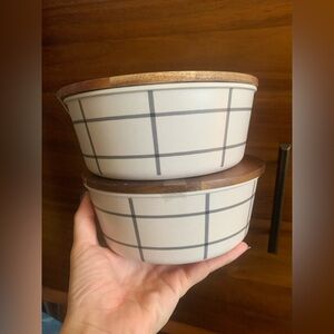 Hearth & Hand magnolia windowpane Checkered Melamine Bowls Wooden Lids NEW!!!